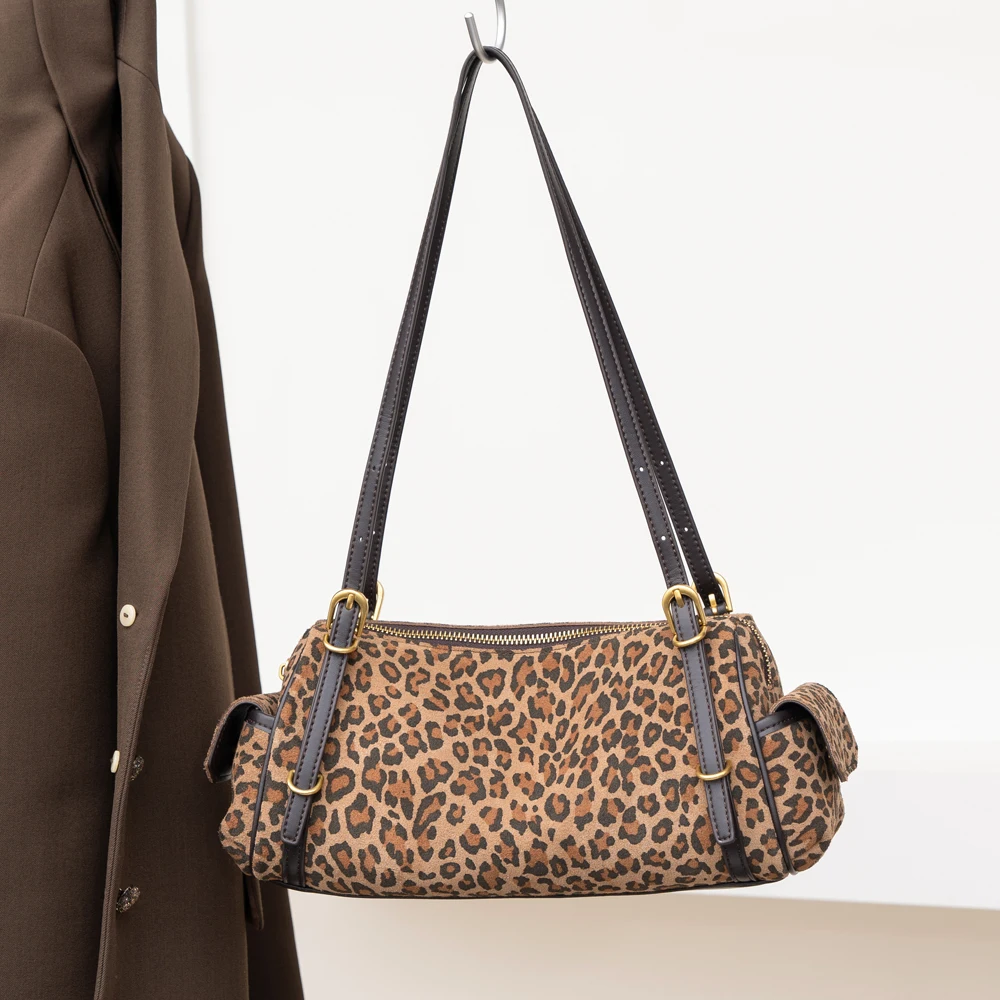Women's Vintage Suede Leather Hobo Bag Luxury Designer Dual Side Pockets Underarm Shoulder Bag Retro Zipper Commuter Handbag New