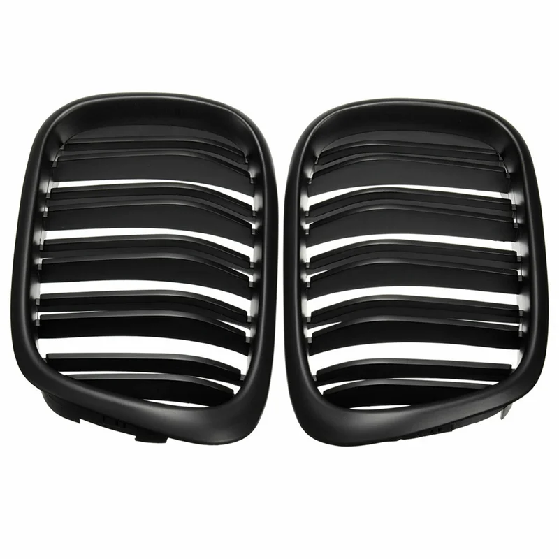 ABGE-4X Przednia Kratka Nerka Zderzaka Zamiennik Podwójne Listwy Grillów Do BMW E39 Serii 5 525 528 1995-2004 Matowa Czerń