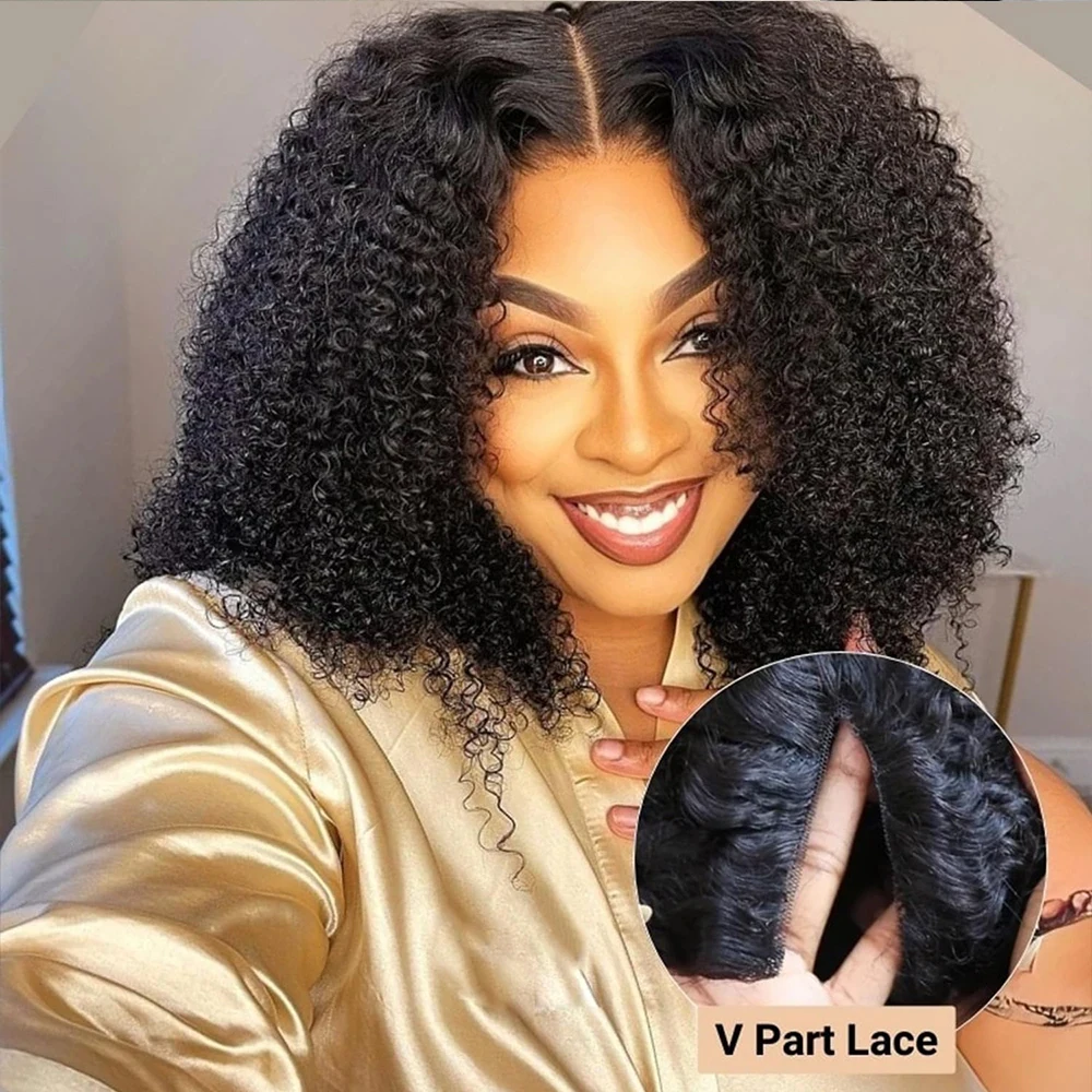 

V Part Human Hair Wigs Curly Brazilian Hair 16-32 inches Wigs Natural Black Wigs 180-200% Density Brazilian Remy Hair Wigs