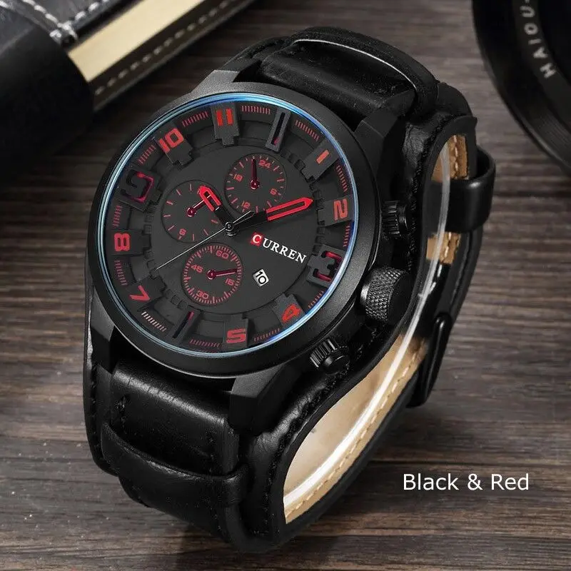 Fashion Curren Mens Date Stainless Steel Leather Analog Quartz Sport Wrist Watch