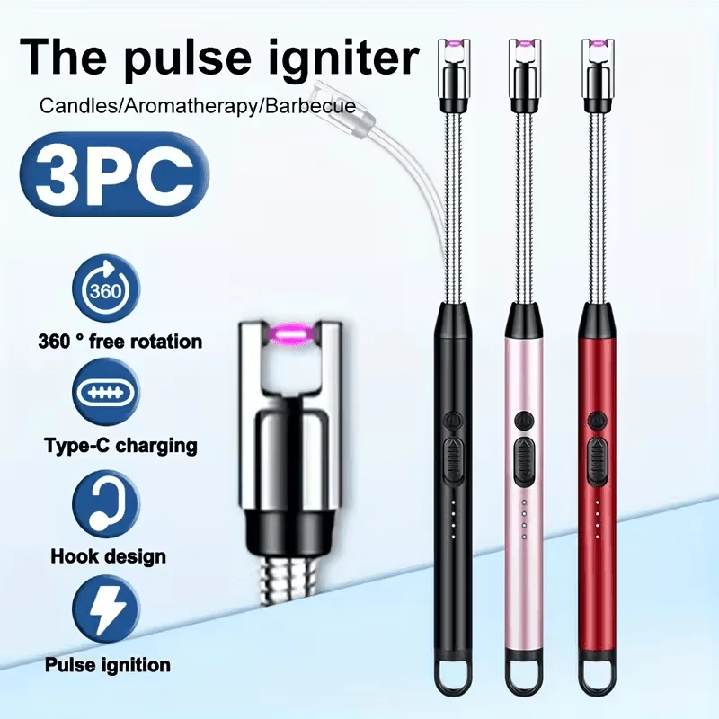 2PC/3 Flameless 360° Plasma Pulse Lighters USB Rechargeable Arc Igniter, Outdoor BBQ Camping & Kitchen Stove Tool