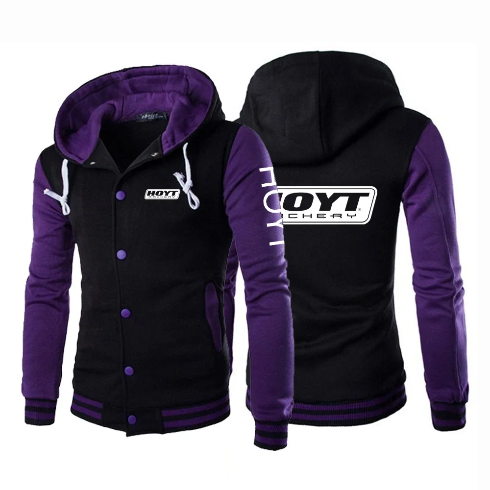 Hoyt Archery 2024 New Casual Baseball Uniform Coat Bomber Jacket Men Rib Sleeve Brand Clothing Hot Sale Fleece Spliced