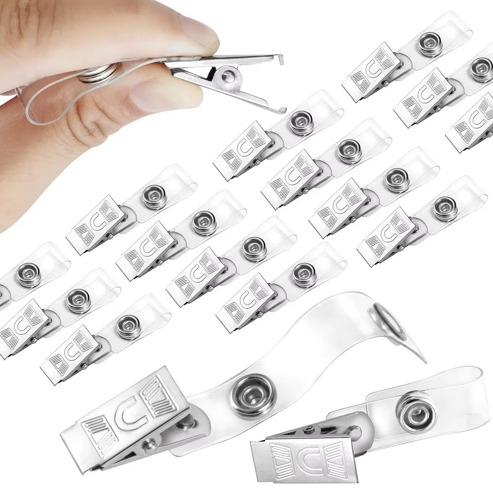 Portadocumentos metálico de 50 piezas con correa de PVC transparente, adecuado para tarjetas de identificación, portadocumentos, tarjetas de identificación y permisos de trabajo.