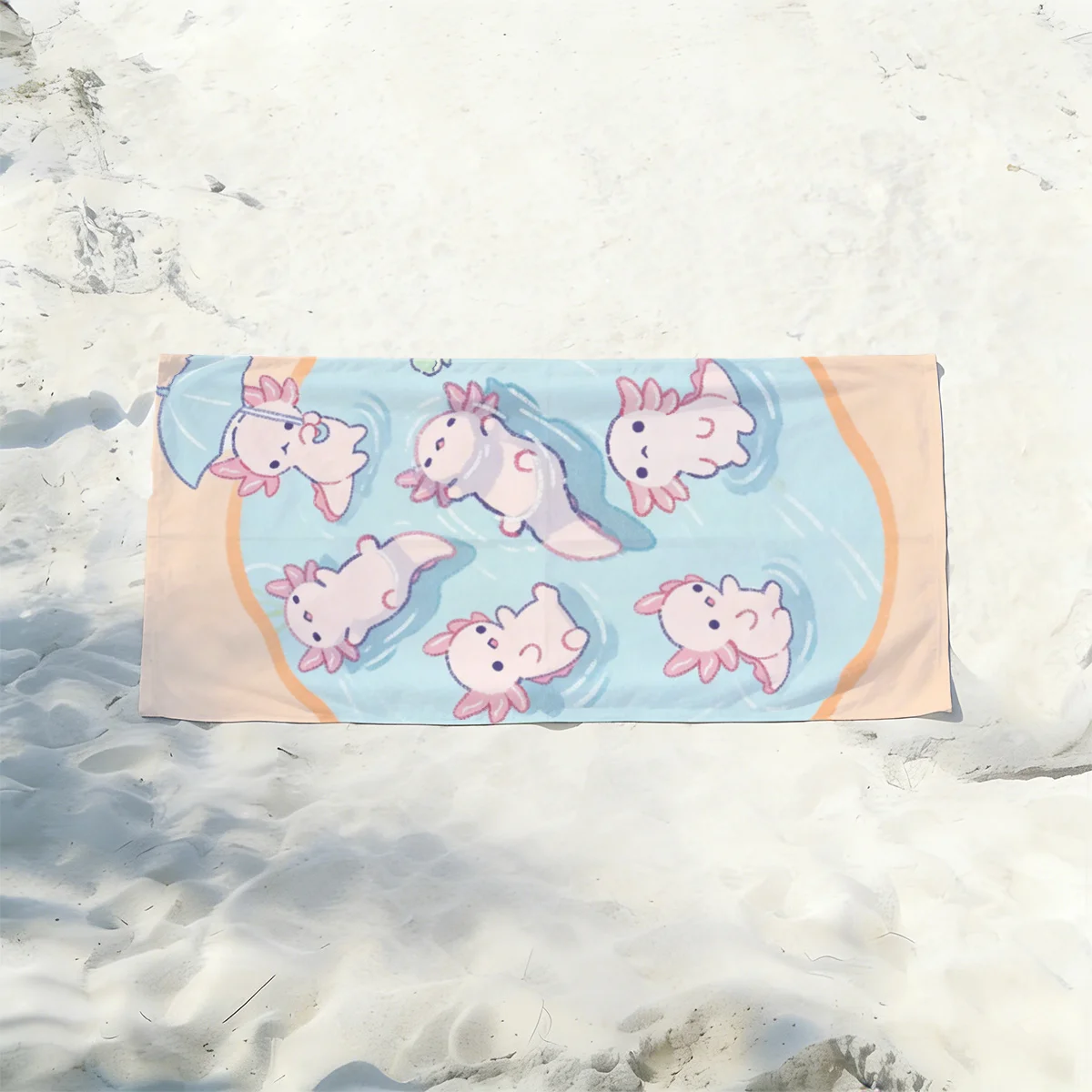 1PC Cute Axolotl Beach Towel Kawaii Pink Salamander Swimming Pool Cartoon Print Microfiber Quick Dry Sandproof Large Bath Towel