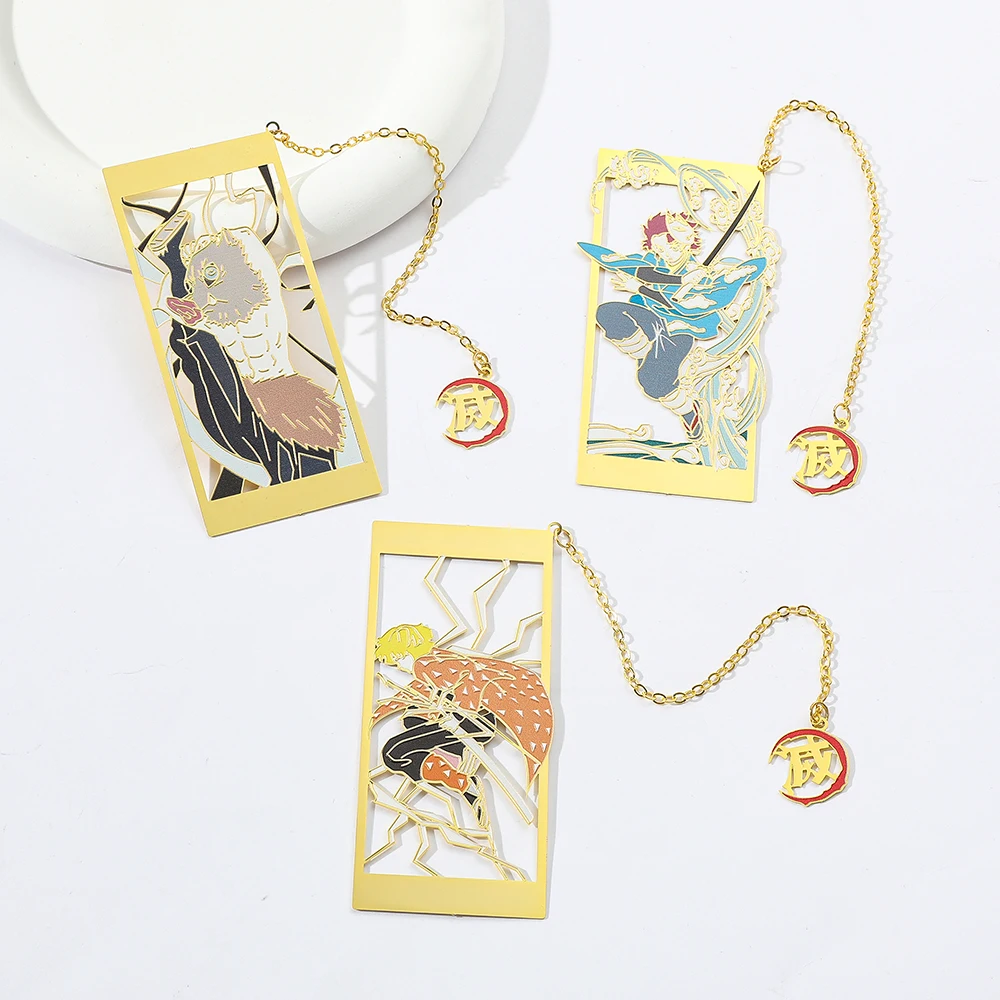 Marcapáginas Metálico de Demon Slayer, Regalo para Coleccionistas de Anime, Amantes de los Libros, Amuleto para Estudiantes, Material Escolar