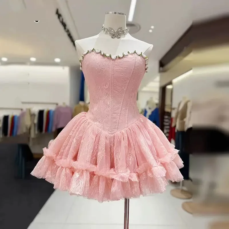 

Full Lace Graduation Dress With =Flowers A Line Princess Dress Short Prom Dresses Sweetheart 15 16 Homecoming Dress Customized
