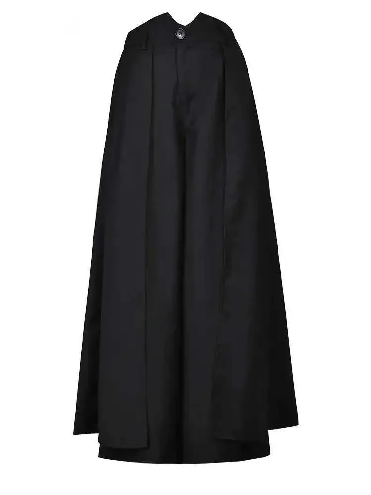 High Waist Black Pleated Double Layers Wide Leg Pants New Loose Fit Trousers Women Fashion Tide Spring Autumn