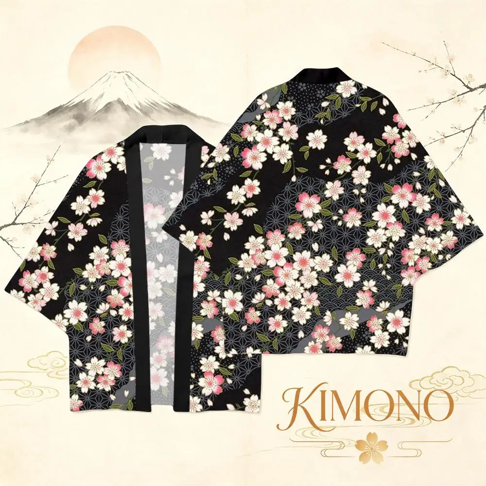 Japanese Traditional Style Print Kimono Unisex Harajuku Casual Vacation Beach Cardigan Yukata Cherry Blossoms Floral Clothing