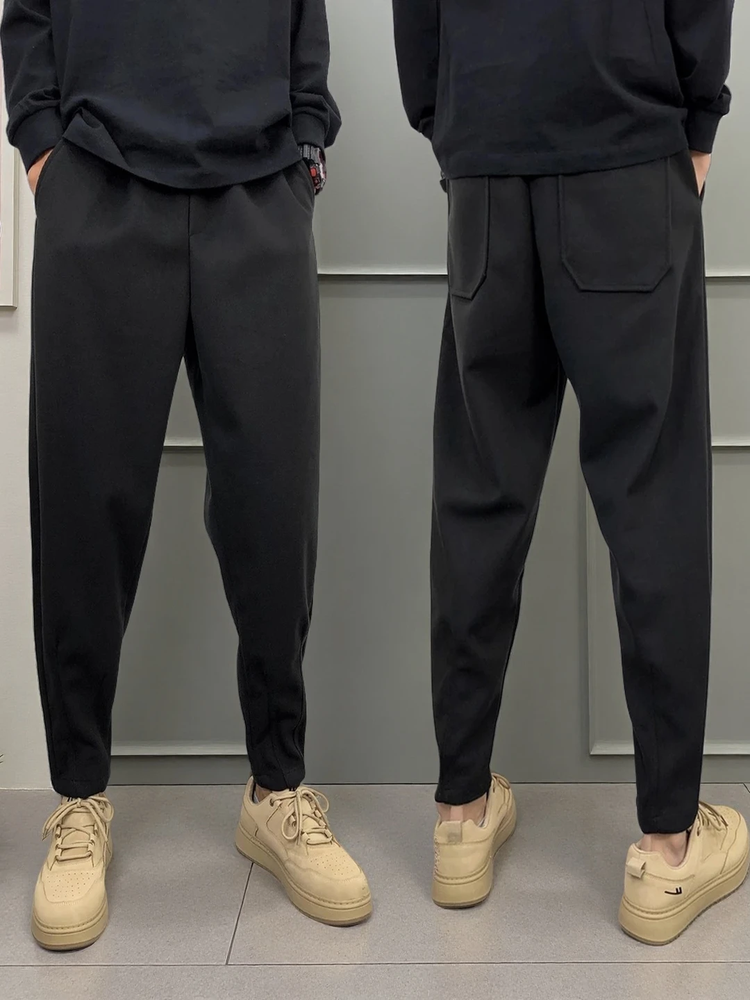 

Men's Casual Woolen Pants Loose Tapered Straight Leg Lightweight Polyester Fiber mid Waist Belted Autumn Winter Faion