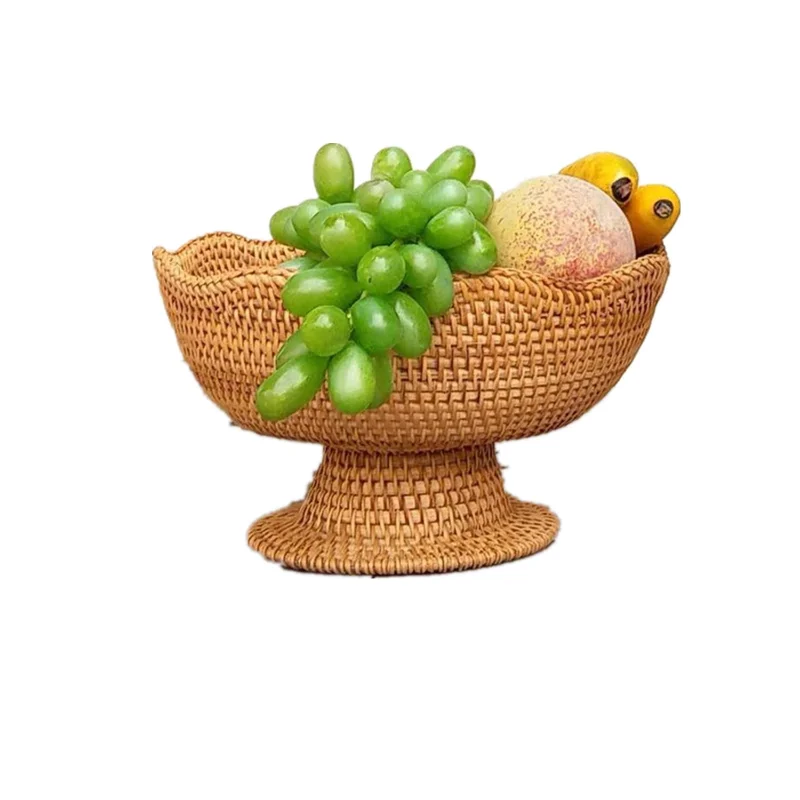 Rattan Fruit Baskets Wicker Storage Bowls Natural Woven Serving Basket Bowls Decorative Baskets for Kitchen Counter Organizing