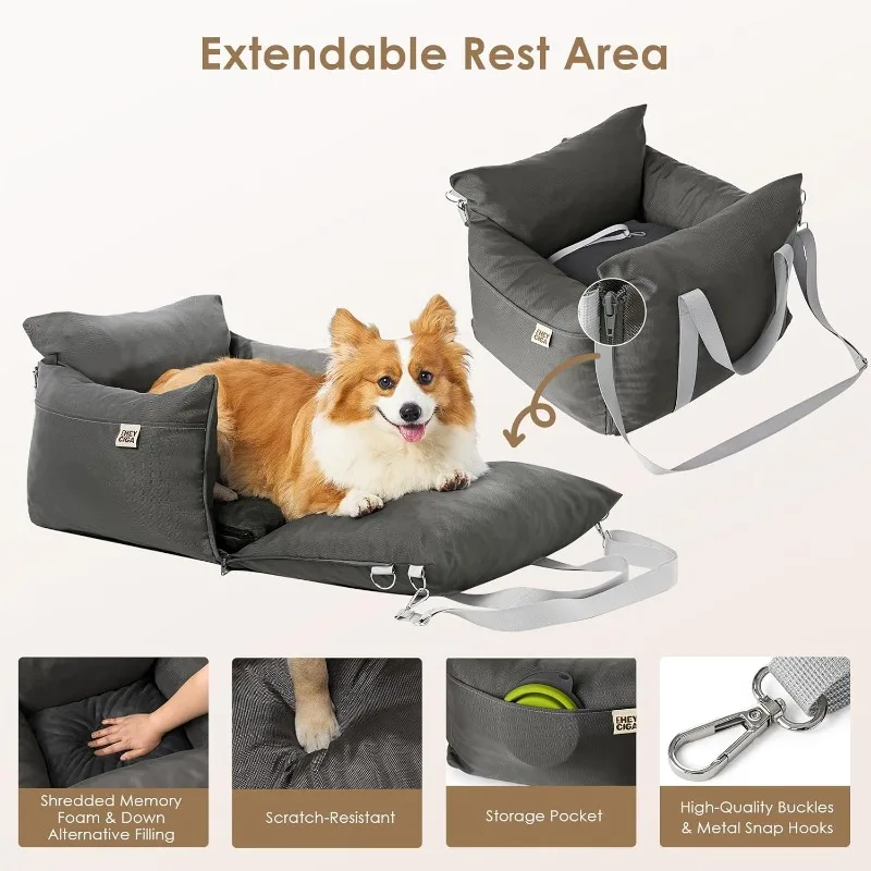 Adjustable Dog Car Seat for Small Dogs, Shredded Memory Foam Filling Dog Booster Car Seat for Dogs and Cats Up to 25 lbs