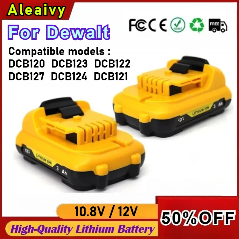 

Aleaivy Replacement Power Tools Battery for Dewalt 10.8V 12V 3Ah DCB120 Lithium-ion Battery DCB123 DCB125 DCB124 DCB122 DCD710