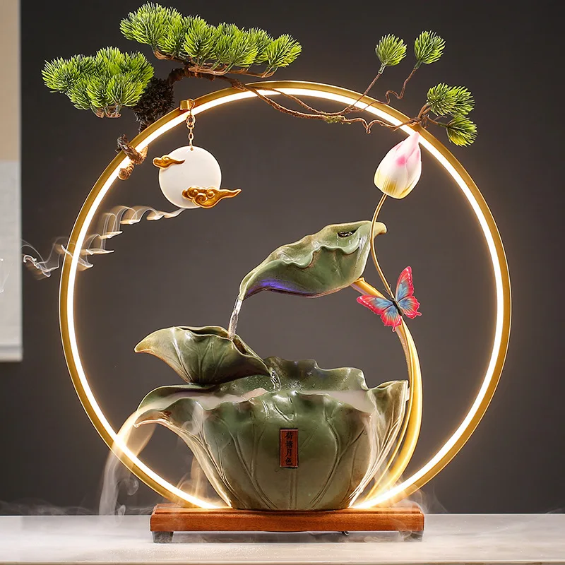 New Chinese Style Fortune Water Circulating Water Living Room Office Desktop Decoration Atomized Gift Home Decoration A856