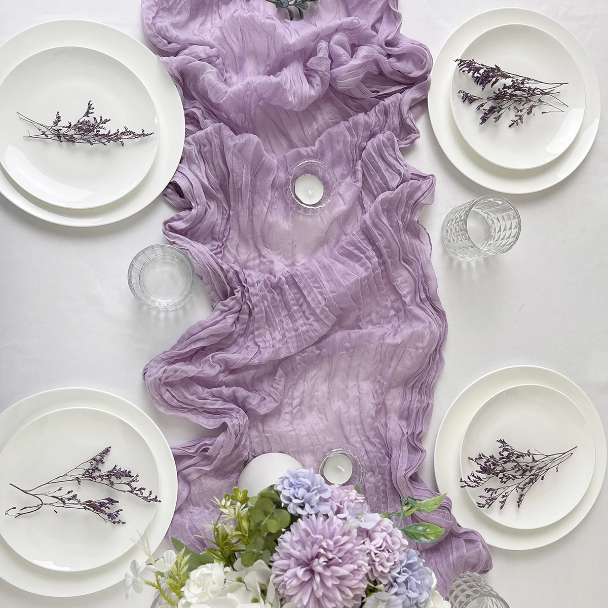 5PCS Purple Semi-Sheer Gauze Wedding Table Runner Vintage Cheesecloth Dining Party Christmas Banquets Arches Cake Table Decor