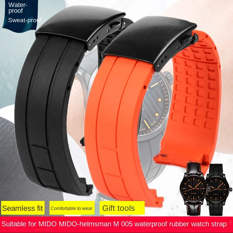 Arc Mouth watchband 22mm 23mm For Mido Rubber Watch Strap M005/M005.430/M005.614 Citizen blue angel black orange blue bracelet