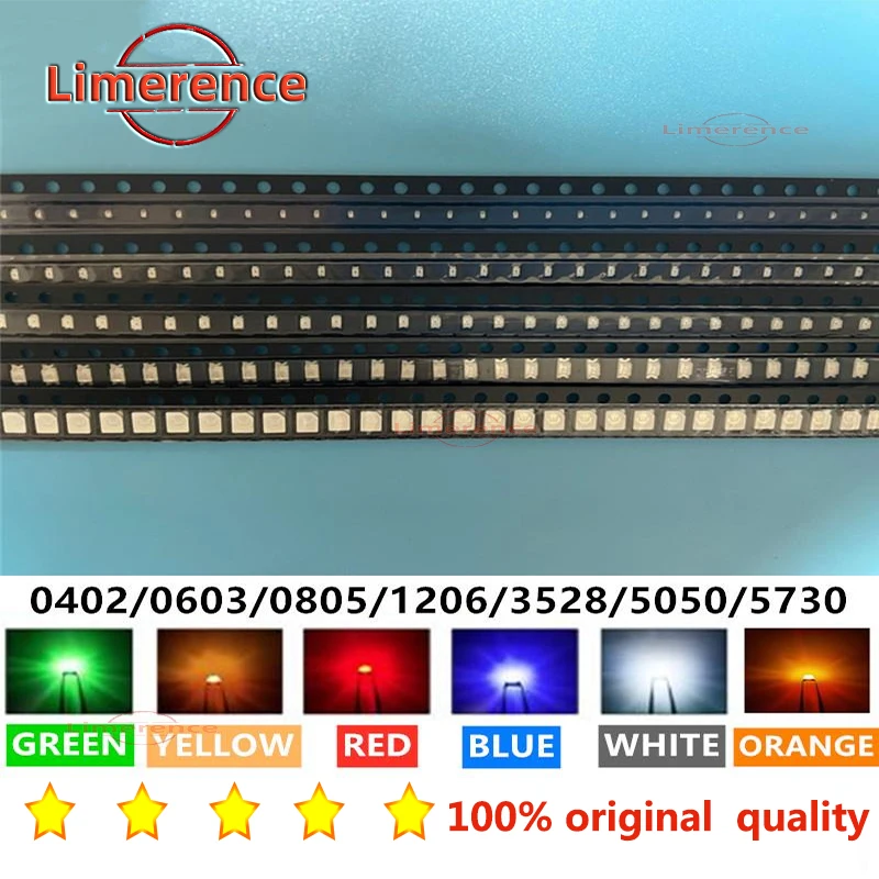 0402 0603 0805 1206 3528 5050 5730 3020 3014 4014 SMD LED Red Yellow Green White Blue Orange light emitting diode 100pcs/lot