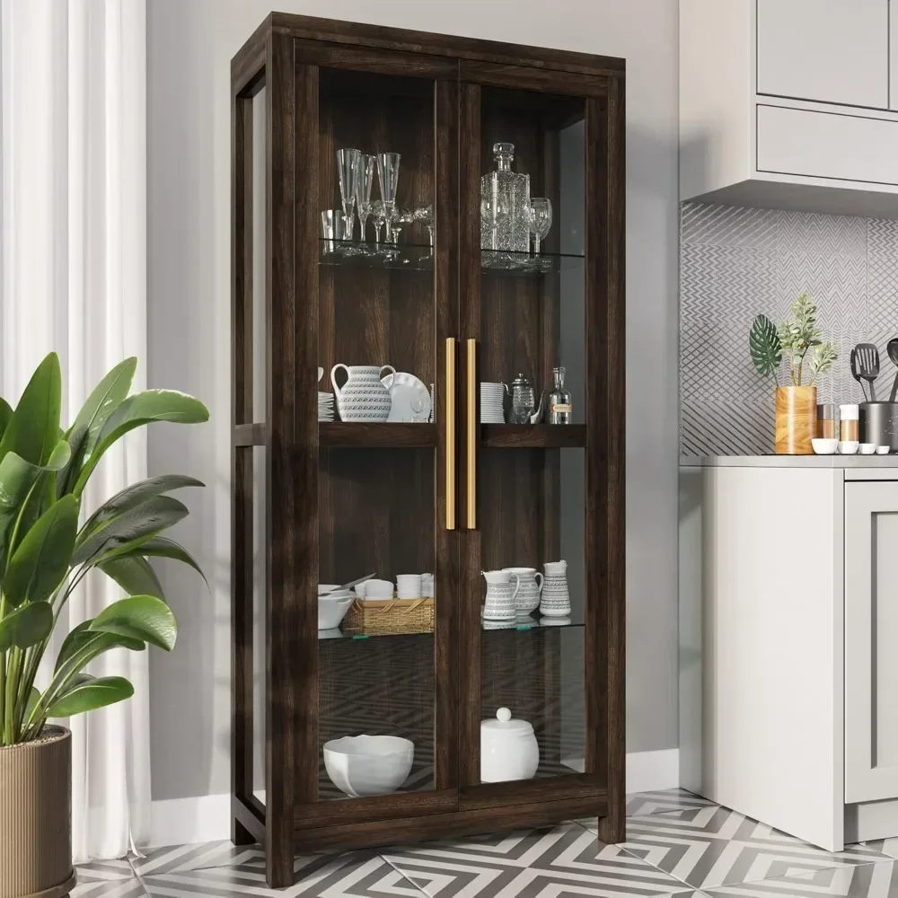 

Storage Cabinet, Tall Bookshelf Or Display Cabinet For Living Room Bedroom, Curio Cabinet With Tempered Glass Doors, Trophy||