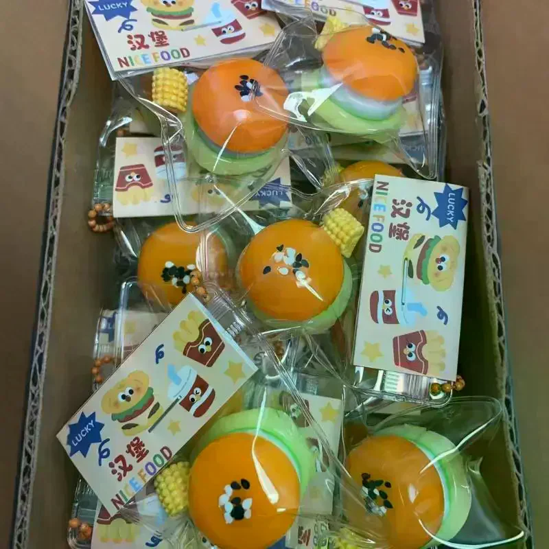 TPR Hamburger Sensory Toy Slow Rebound With Hanging Chain Anti-Anxiety Fidget Gift for Teens Adults Home Office