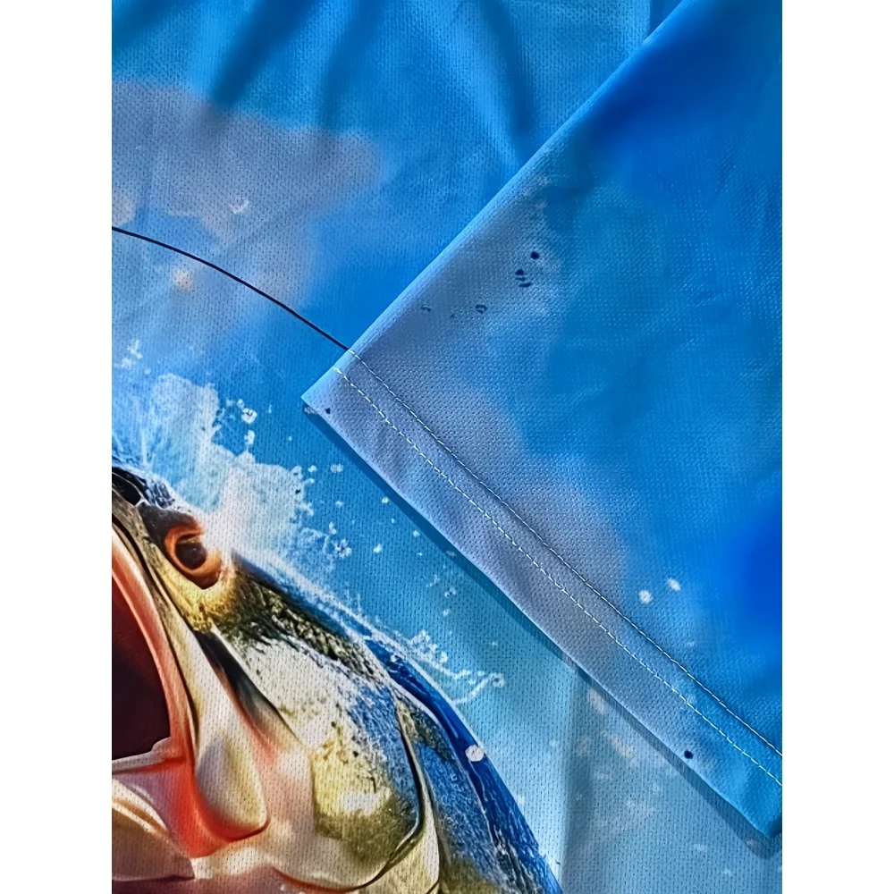 Men's Bright Blue 3D Leaping Fish 3D Print T-Shirt Short-Sleeve Essential Clothing for Friends of Fishing Outdoor Oversize Tops view 3