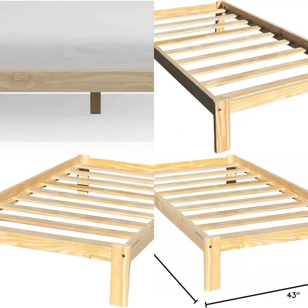 Alaska Wooden Platform Bed Solid Pine Wood Full XL Size Bed Unfinished with Wooden Slats Mattress Support/No Box Spring Needed/S