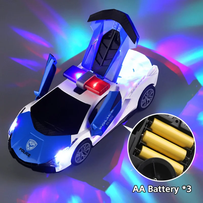 Carro de corrida elétrico da polícia das crianças deformação universal da roda com luz da música, presente do brinquedo dos esportes do carro elétrico dos meninos