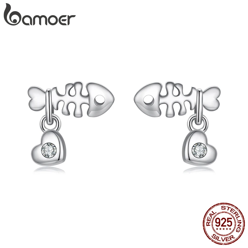 BAMOER 925 Sterling Silver Cute Fish Stud Earrings for Women Girl, Funny Birthday Gift for Her SCE1850