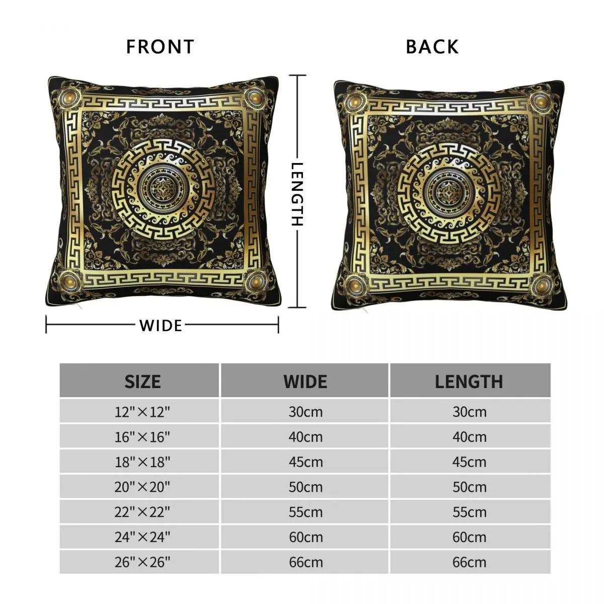 Gold Black Greek Key Square Pillowcase Polyester Linen Velvet Printed Zip Decorative Bed Cushion Cover 18