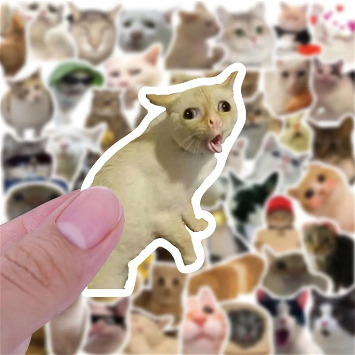 50PCS Cat MEME Funny Animals Stickers Vintage Toy DIY Kids Notebook Luggage Motorcycle Laptop Refrigerator Decals Graffiti