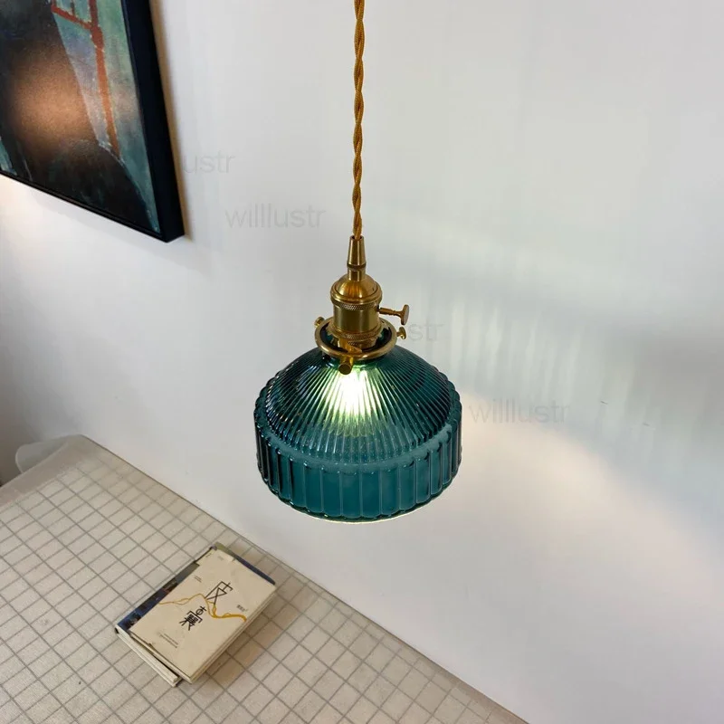 

Green Smoke Amber Clear Glass Pendant Light Copper Metal Suspension Lamp Hotel Bar Cafe Sofa Bed Side Hanging Ceiling Chandelier
