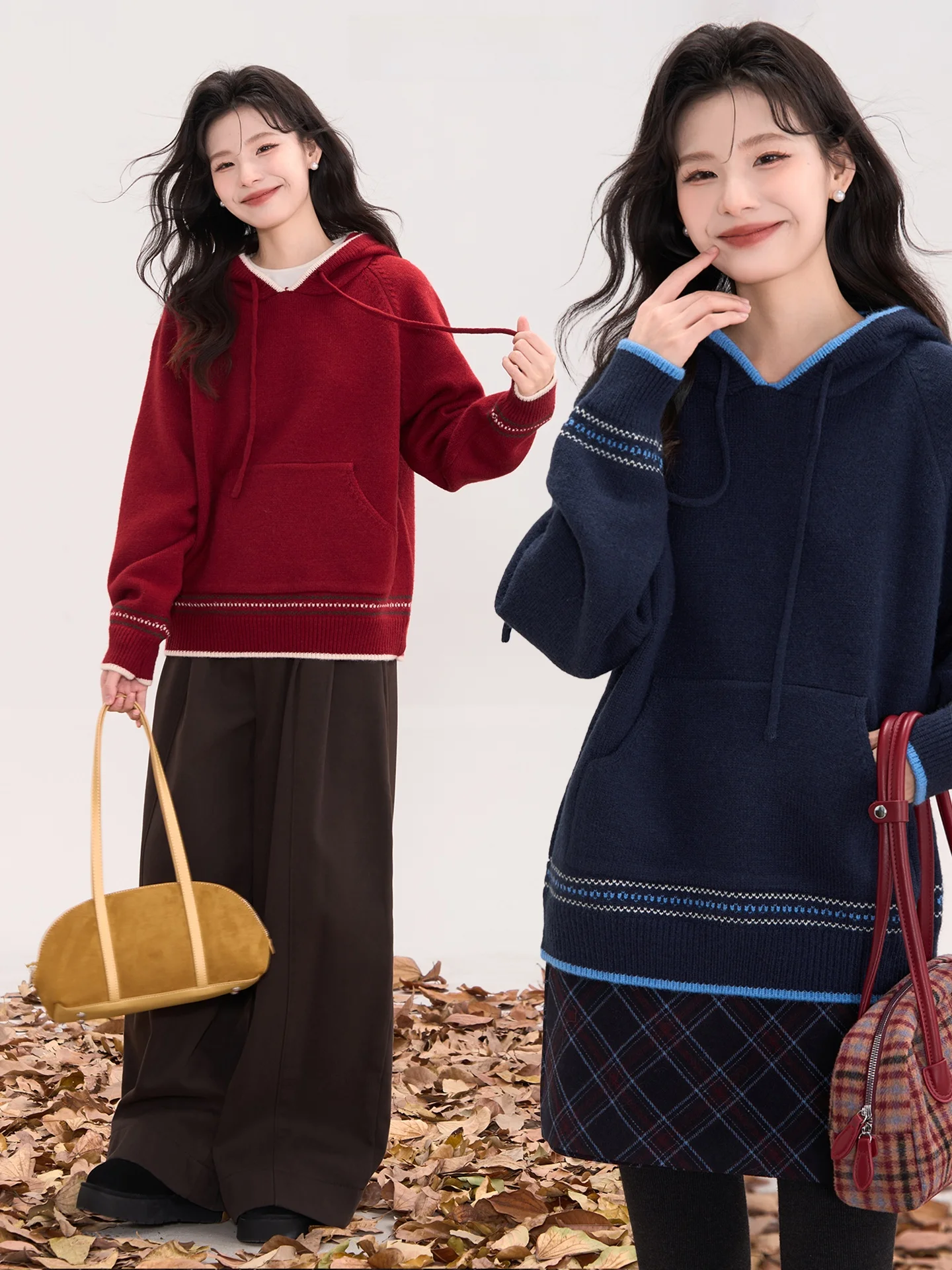 

Вязаная шапка Heme Kangaroo и женский свитер с цветными блоками, повседневный свободный вязаный топ с длинными рукавами для осени и зимы