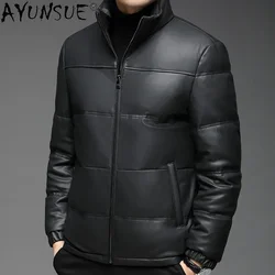 Men's Genuine Leather Jacket Autumn Winter New Fashion Casual White Duck Down Jackets Standing Collar Thick Coats Veste Homme