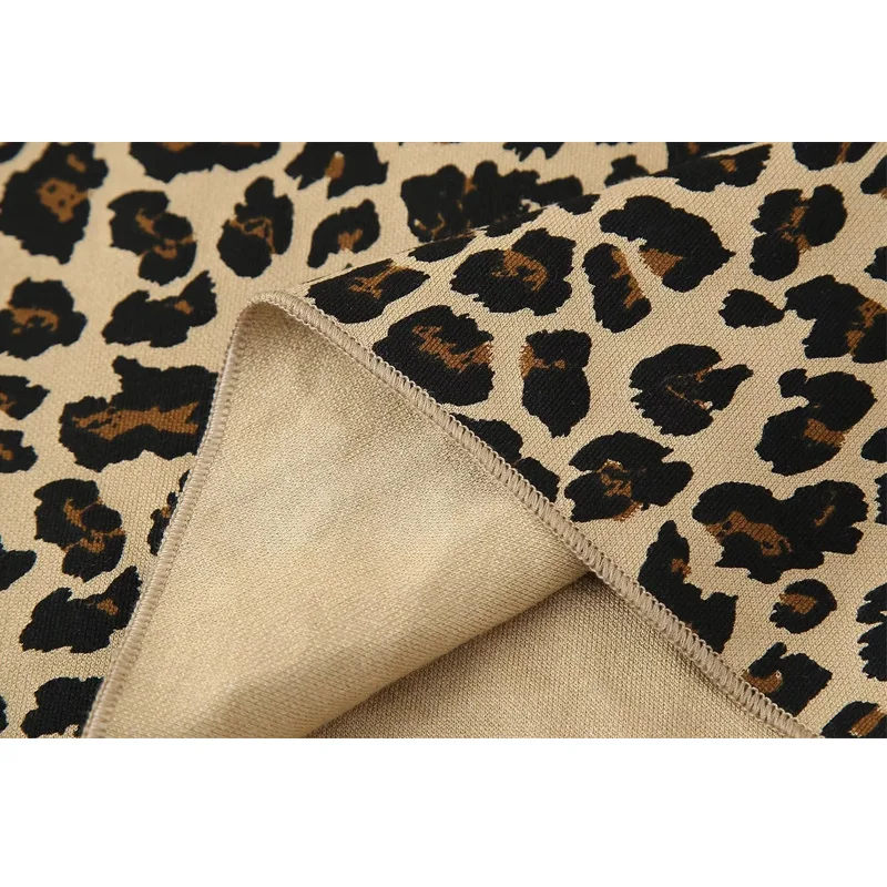 TRAF Leopard spódnica trzy czwarte kobieta Vintage wysoki stan długie spódnice dla kobiet nadruk zwierzęta dzianinowe damskie spódnice spódnica ołówkowa ze stretchem