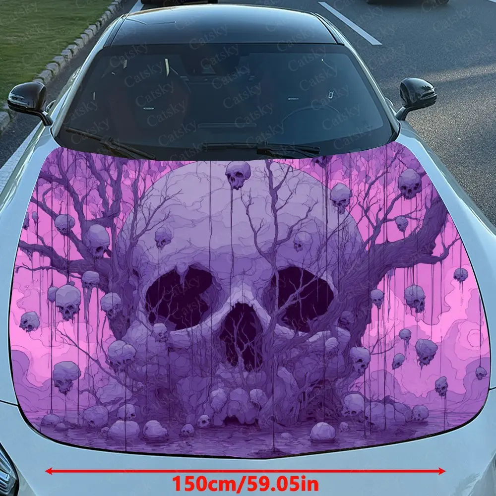 Purple Mist Skeleton Forest Car Sticker Paper, PVC Waterproof Engine Hood Sticker, Self-adhesive Scratch Resistant Sticker, Suit