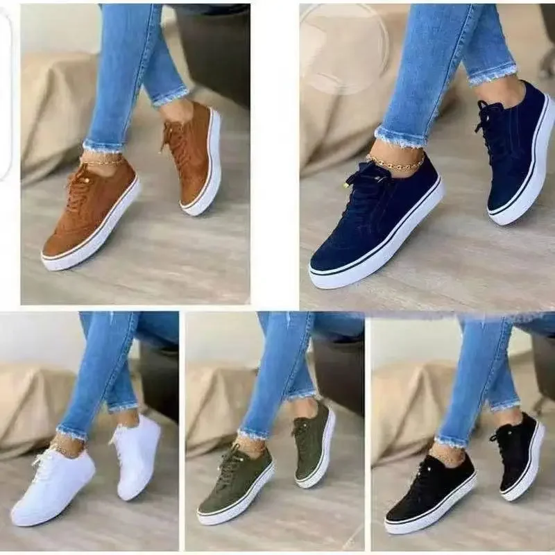 2024 New Women\'s Low-top Vulcanized Shoes Round Toe Casual Shoes Flat Shoes Lace-up Walking Shoes Women Versatile Comfortable