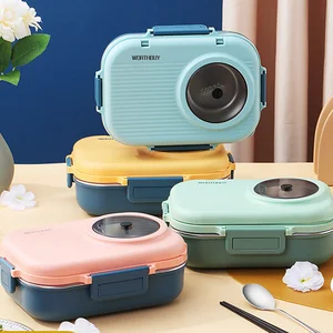 Lancheira de aço inoxidável para estudantes, à prova de vazamento, recipiente fresco, talheres com tigela de sopa, caixas portáteis, 3 grades, isolamento 6 principais vendas caixa termica com divisoria - №3