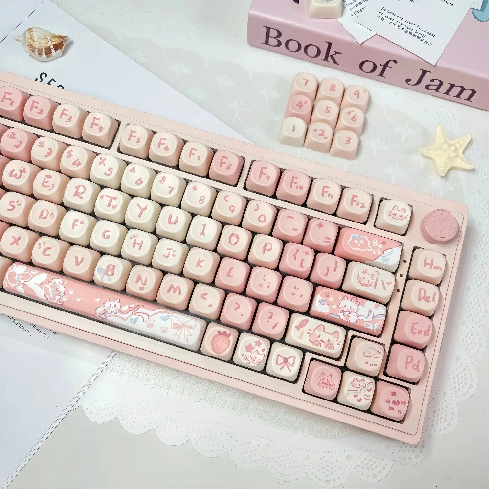 Anime Cat Keycaps PBT Dye-Sub, MOA Profile Spherical Keycaps for Mechanical Keyboard, Fit Wooting
