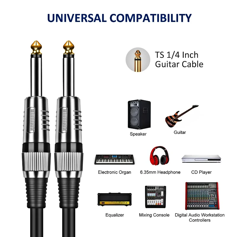 Jack 6.5mm TS Guitar Cable Male To Male 1/4 Inch Instrument Audio Cable 6.5mm To 6.5mm Aux Cables for Electric Guitar Mixer AMP