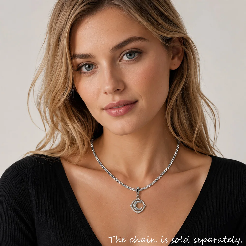 Image 3: Breloque lunaire rotative en argent Sterling 925 pour femmes, pendentif artisanal, Vintage, nouveauté