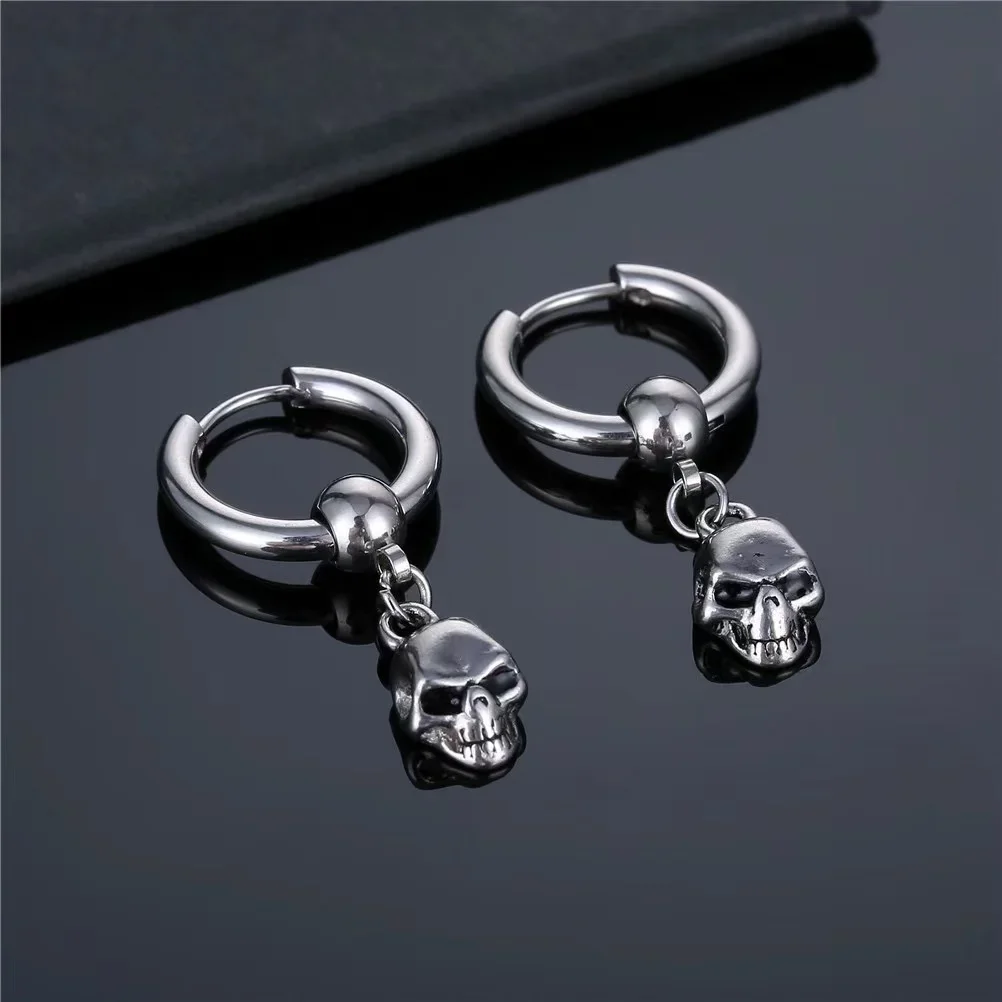 

Hinged Hoop Earrings Skull Brand New Gift In 925 Sterling Silver Europe Style Trendy Fine Jewerly For Women Men