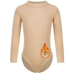 Nude Kids Girls Ballet Gymnastics Leotard Fleece Lined Long Sleeve Solid Color Bodysuit Lyrical Dance Training Warm-up Costume