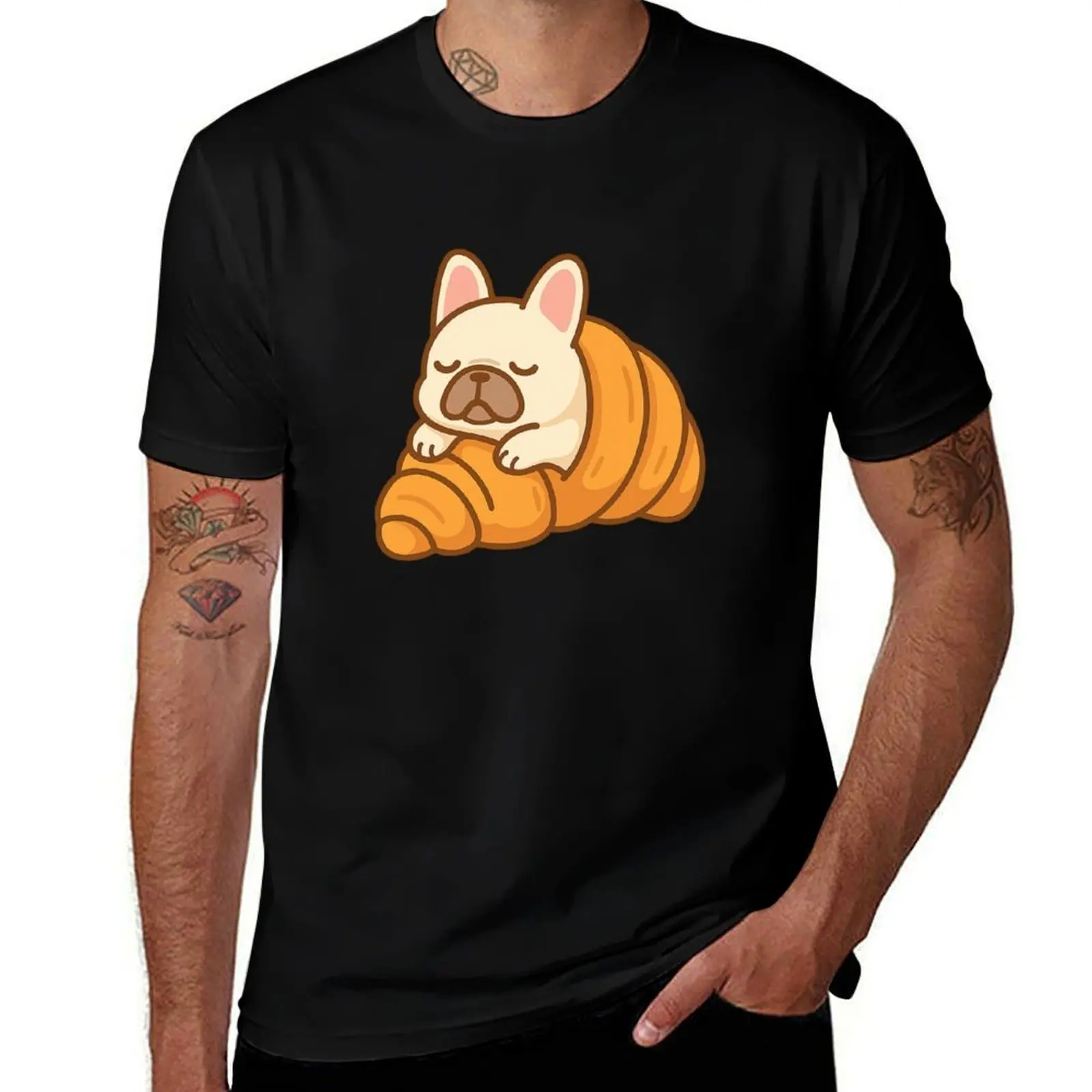 

Frenchie Croissant – Cute French Bulldog Food Sticker T-Shirt plus size clothes summer 2025 black t shirts for men