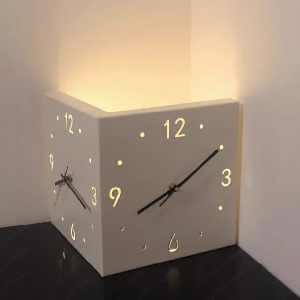Double Sided Corner Wall Clock, Modern Minimalist No Punching Design for Living Room Corner Decoration
