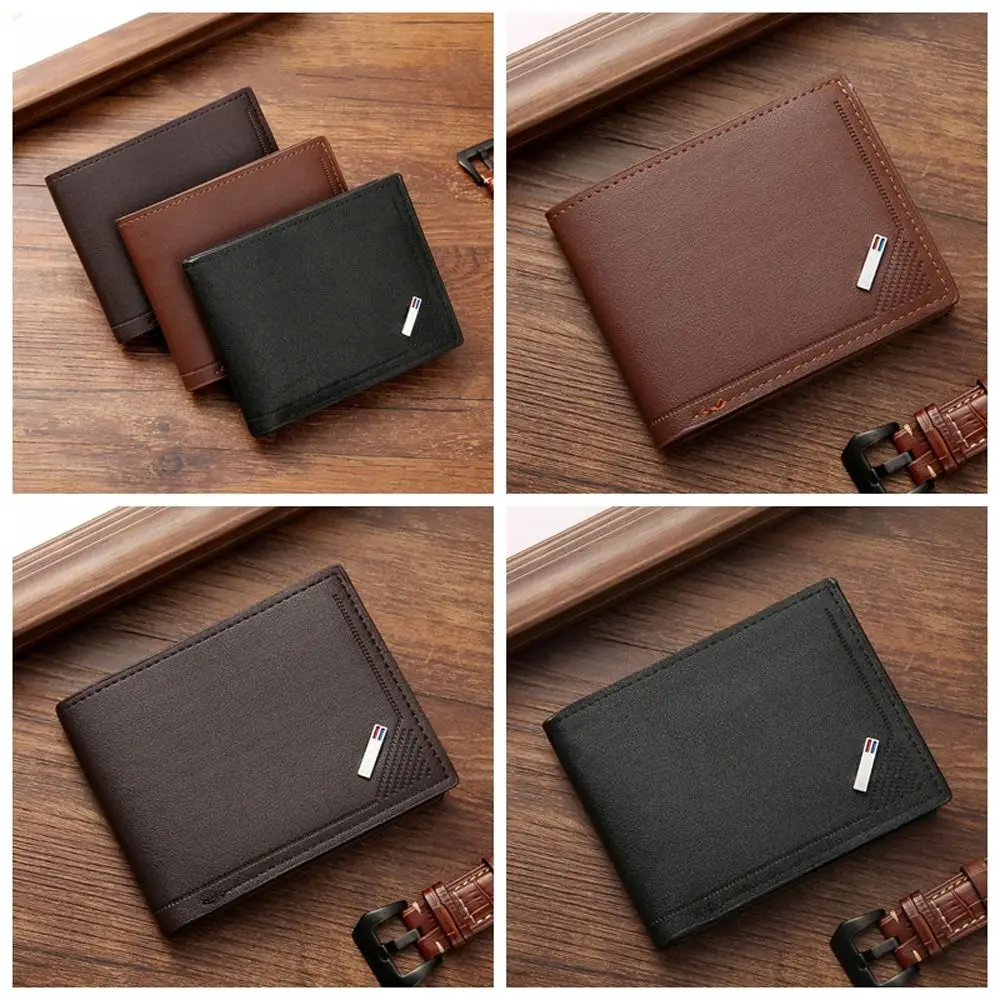 Vintage PU Leather Men's Short Wallet Multi-position Thin Male Leather Purse Large Capacity Coin Pocket Men Coin Pocket Outdoor