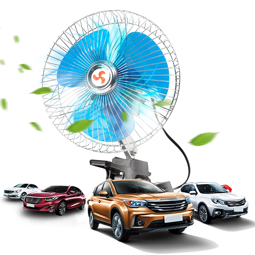 

12/24V Oscillating Car Fan Safety Metal Guard Portable Car Cooling Fan Strong Summer Cooler Truck Vehicle Strong Wind Air Cooler
