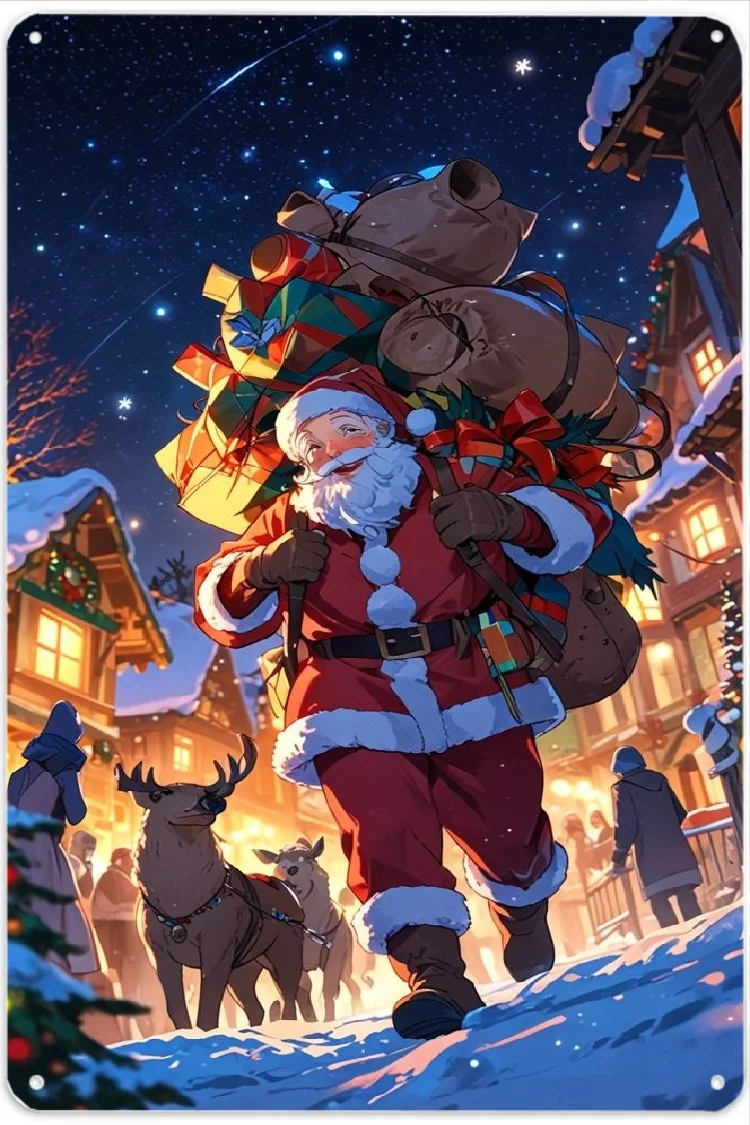 3D flat, Christmas and Christmas Eve metal wall decoration - simple Santa Claus latte art is suitable for home decoration 13