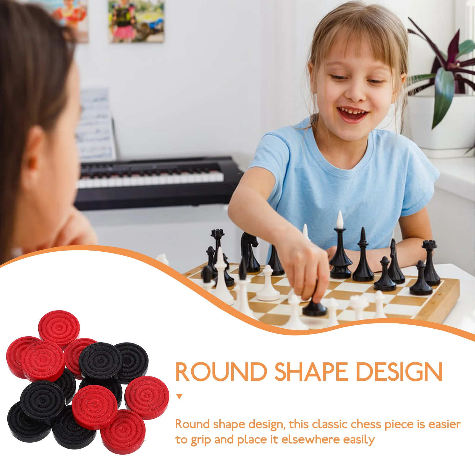 

24 Pcs Round Pieces Wood Checkers Smooth Lightweight Game Props Chess Accessories Board Game Replacement Parts