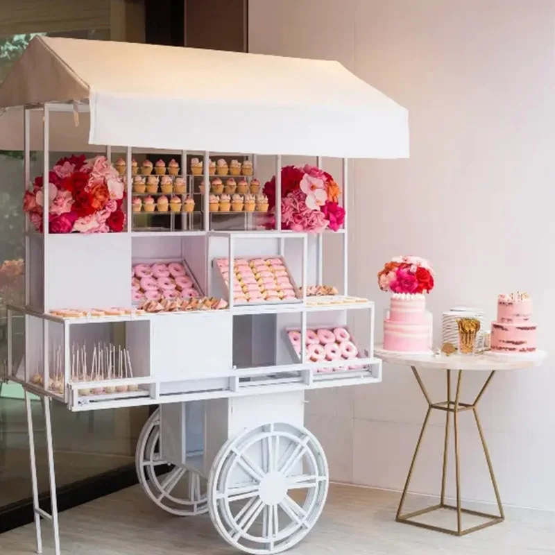 Detachable Dessert Display Metal Candy Cart White Sweet Stick Candy Cart Wedding Party Event