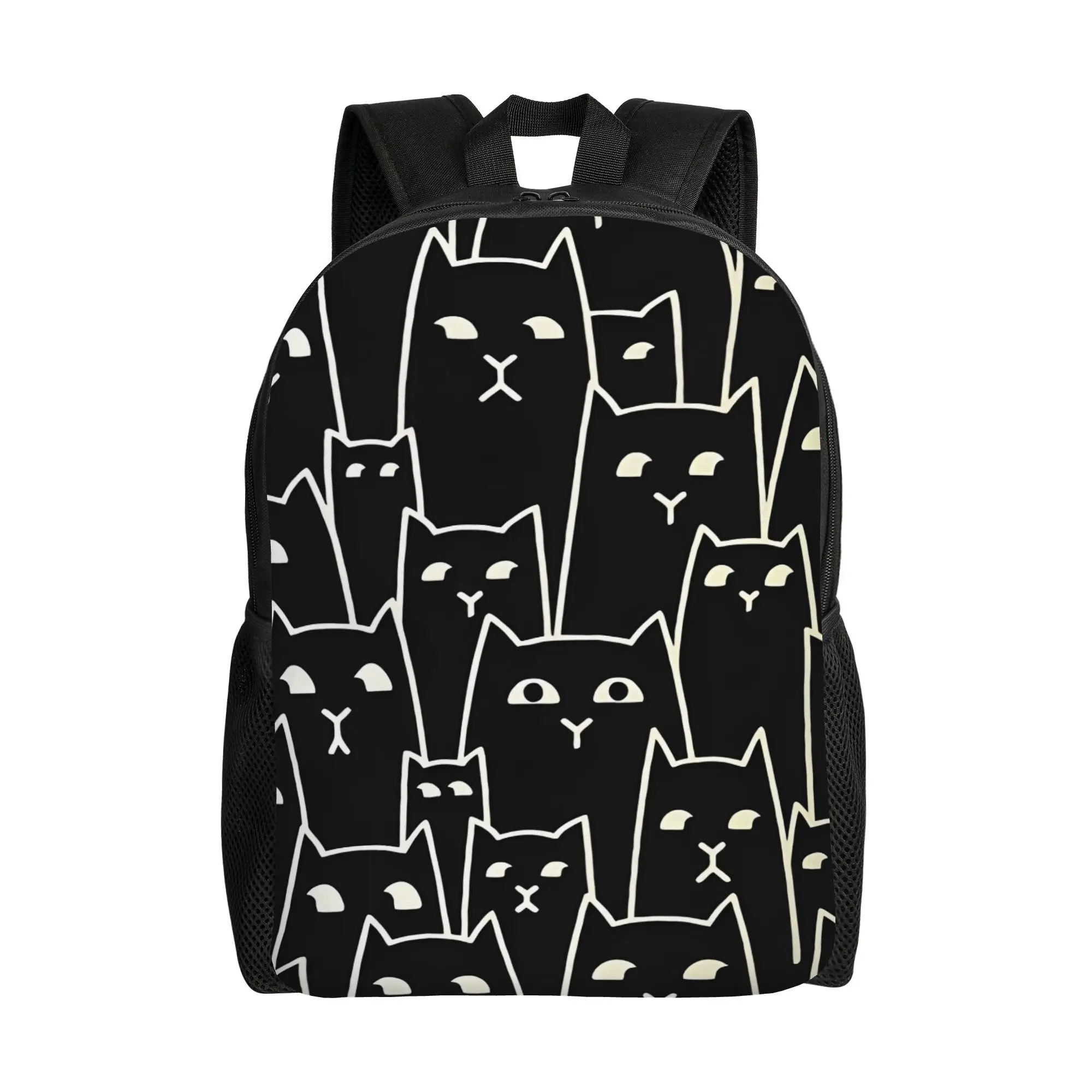 Black Line Art Cat Print Backpack Student Boys Girls BookBag School Bag Computer Shoulder Bags