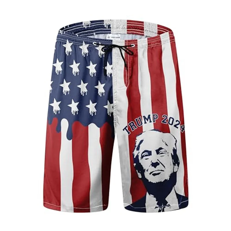 Fashion American Flag Trump 2024 Pattern Beach Short Summer Trend Streetwear 3D Printed Board Shorts Casual Oversize Swim Trunks