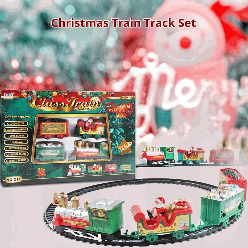 Kersttreinset met muziek Kerstman Thema Kleine trein Speelgoedvoertuig Model Woondecoratie Ornamenten voor kinderen Kerstcadeau